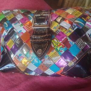 Multicolor Woven Clutch with Buckle